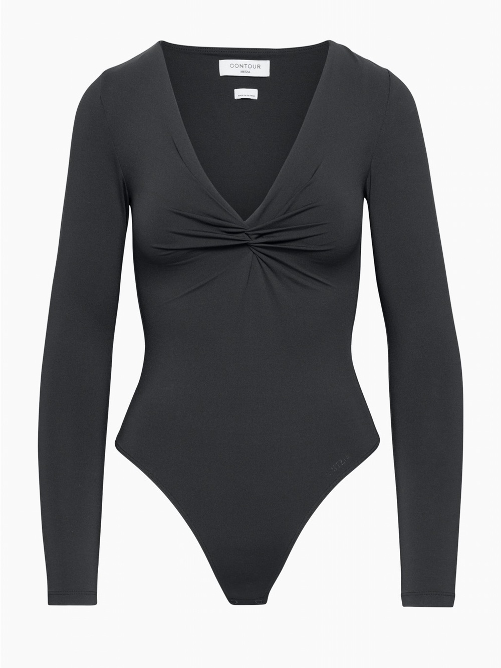 Aritzia Black Long-Sleeve Twist-Front One-Piece Swimsuit